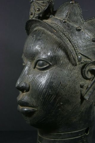Life size IFE bronze African ONI Queen head - Nigeria Benin,  TRIBAL ART PRIMITIF 5