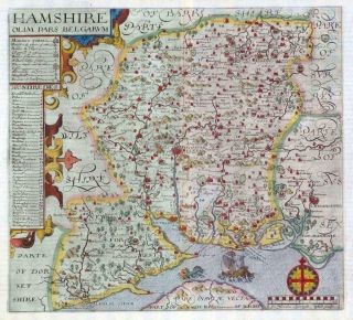 1607 - Rare 1st Edition Antique Map Hampshire Saxton Kip/hole