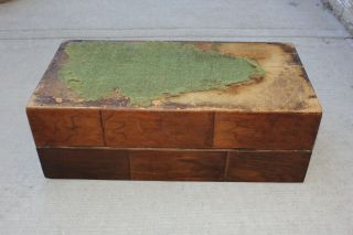 Antique Walnut Wood Folding Traveling Lap Desk 11 Compartments w Contents & Key 12