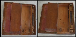 Antique Walnut Wood Folding Traveling Lap Desk 11 Compartments w Contents & Key 5