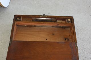 Antique Walnut Wood Folding Traveling Lap Desk 11 Compartments w Contents & Key 7