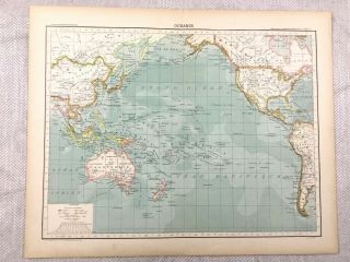 1894 Antique Map Of Australia Zealand Pacific Region 19th Century French