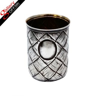 C.  1890 Russian Imperial Hand Chased 84 Silver 88 Basket Weave Vodka Shot Glass