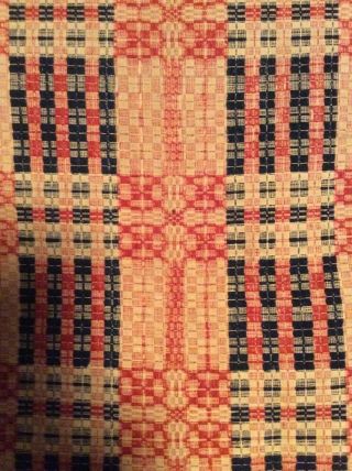 Antique Early Hand Woven Textile Jacquard Wool Linen Coverlet Blanket 76 " X 75 "