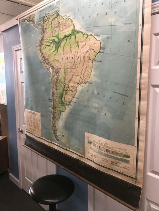 Vintage Rare Large Wall Map South America Brazil Argentina Amazon Chile Peru Rio 10