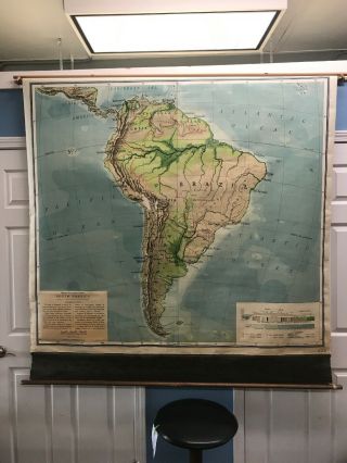 Vintage Rare Large Wall Map South America Brazil Argentina Amazon Chile Peru Rio