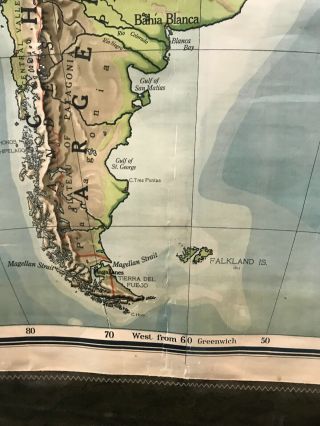 Vintage Rare Large Wall Map South America Brazil Argentina Amazon Chile Peru Rio 8