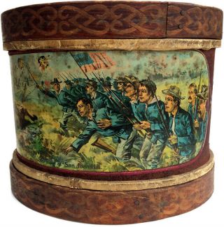 Span - Am War Era Roosevelt Rough Riders Storming San Juan Hill Tin Litho Toy Drum