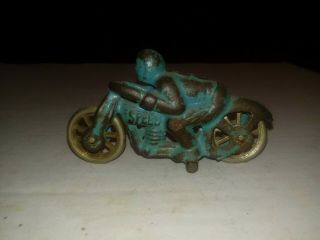 3 1/2 Early Hubley " Speed " Toy Motorcycle Racer - 8 Nickel Wheels Cast Iron
