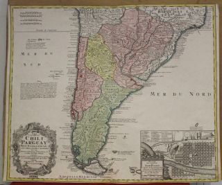 Southern America Argentina Chile 1733 Homann Heirs Antique Copper Engraved Map