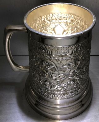 Sterling Silver 925 Beer Mug Hand Chased Floral Repoussé Luxury Gift