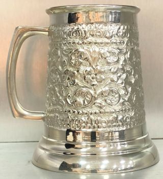 Sterling Silver 925 Beer Mug Hand Chased Floral Repoussé Luxury Gift 2