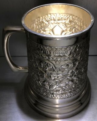 Sterling Silver 925 Beer Mug Hand Chased Floral Repoussé Luxury Gift 5