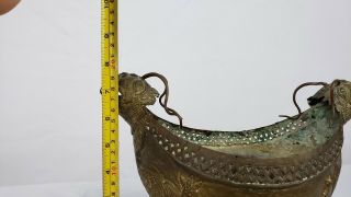 Antique Islamic Persian Zoomorphic Kashkul With Repousse Dragon Serpents 11