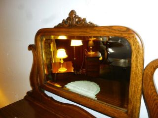 Antique Dresser Bureau Oak Highboy with beveled mirror ornate refinished 1900 ' s 4