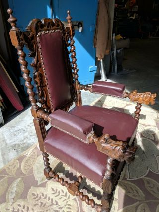 Antique Victorian Gothic Revival Throne Chair