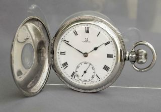 Vintage English Silver Omega Half Hunter Pocket Watch - C1921
