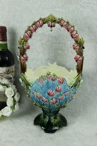 Antique French Barbotine Majolica Vase Basket