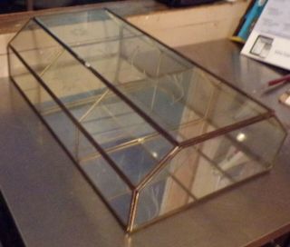 ANTIQUE ETCHED GLASS BRASS MIRROR BACK CURIO WALL DISPLAY SHADOWBOX 15 IN TALL 2