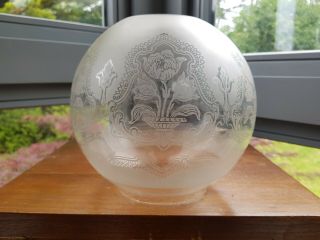 Victorian Antique Glass Oil Lamp Shade Floral Ball Globe 4 Inches Fit