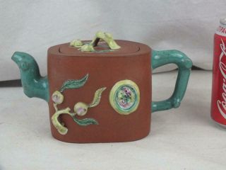 19th C Chinese Yixing Enamelled Teapot - Marked
