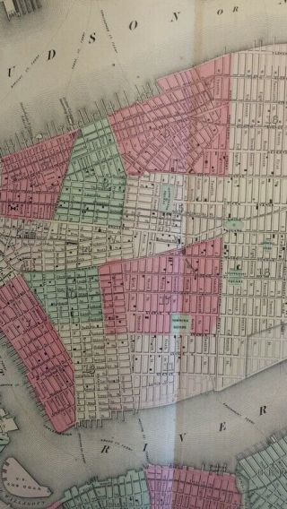 c1860 Antique Map Johnson ' s York City and Adjacent Cities Hand - Colored 8