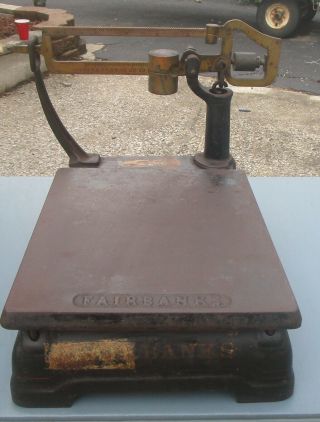 Antique Fairbanks Brass Cast Iron 50 Lb Counter Top Platform Scales