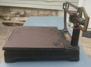 Antique FAIRBANKS Brass Cast Iron 50 Lb Counter Top Platform Scales 3