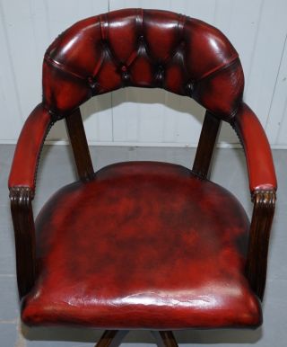 STUNNING CUSHIONED CHESTERFIELD ADMIRALS COURT CAPTAINS OXBLOOD LEATHER CHAIR 4