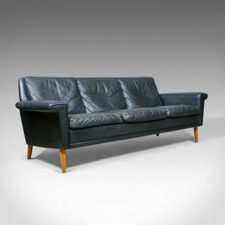 Vintage Mid - Century Modern Black Leather Sofa,  Danish,  Three Seater,  Circa 1970