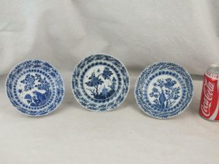 Three Kangxi 1662 - 1722 Chinese Porcelain Blue & White Moulded Saucer Dishes