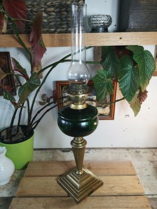 Antique Vintage Victorian Tall Emerald Green Font With Tall Brass Base