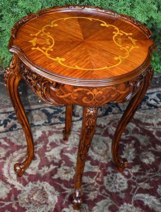 1910s Antique French Louis XV Mahogany & Satinwood inlay side End tables 3