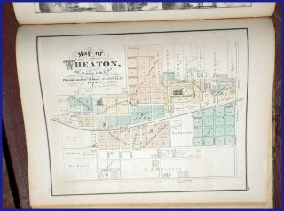 COMBINATION ATLAS DuPAGE COUNTY ILLINOIS 1874 after CIVIL WAR,  maps drawings 9
