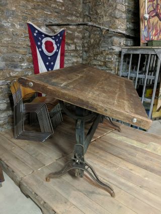 1920s Hamilton Cast Iron Drafting Table Desk Art Studio Industrial Kitchen 5