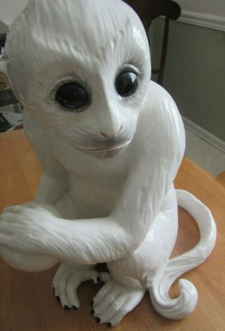 Ceramic Porcelain White Capuchin Monkey Holding Ball Elvis Approx.  16 " Tall