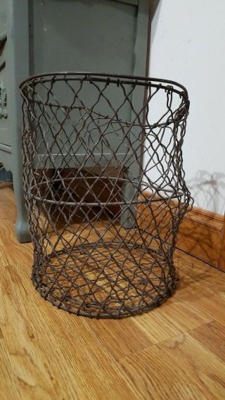 Anique Industrial Iron Wire Basket W/handle,  Very Strong And Rare To Find
