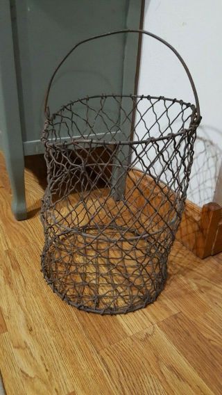 ANIQUE INDUSTRIAL IRON WIRE BASKET W/HANDLE,  VERY STRONG AND RARE TO FIND 2