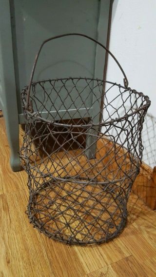 ANIQUE INDUSTRIAL IRON WIRE BASKET W/HANDLE,  VERY STRONG AND RARE TO FIND 6