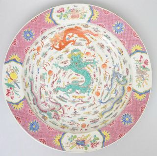 21 " Large Antique Chinese Porcelain Colour Fam Rose Enamels Dragon Plate