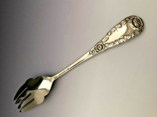 Chrysanthemum by Durgin Sterling Silver large Meat Fork with Enamel Work 9.  25 