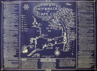 Cape Cod Antique Map By George T.  Bates: “a Few Of The Shipwrecks On Cape Cod”