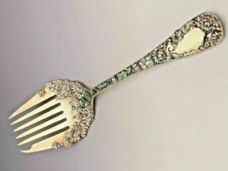 Chrysanthemum By Durgin Sterling Silver Sardine Fork With Enameled Accents 6.  25 "