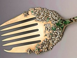 Chrysanthemum by Durgin Sterling Silver Sardine Fork with Enameled Accents 6.  25 