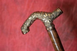 Stunning Victorian Period Gold Handled Cane W/Fine Natural Shaft & Brass Tip 2