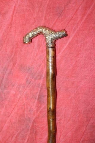 Stunning Victorian Period Gold Handled Cane W/Fine Natural Shaft & Brass Tip 8