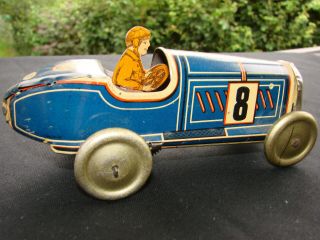 BUGATTI TIN WINDUP RACE CAR 1920/30 FROM MEMO,  ENGINE PERFECTLY,  A LEGEND 7