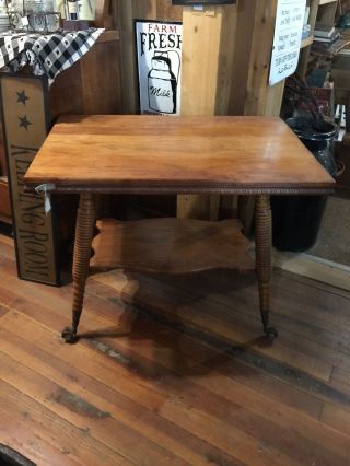 Antique Oak Library Table with Large Glass Ball Claw Feet. 2