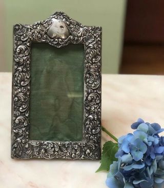 Stunning Antique Repousse Henry Matthews Sterling Silver Photo Frame C 1903