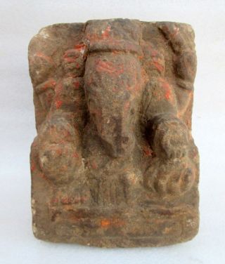 Antique Old Brown Sand Stone Hand Carved Hindu God Ganesha Holy Figure Statue 3